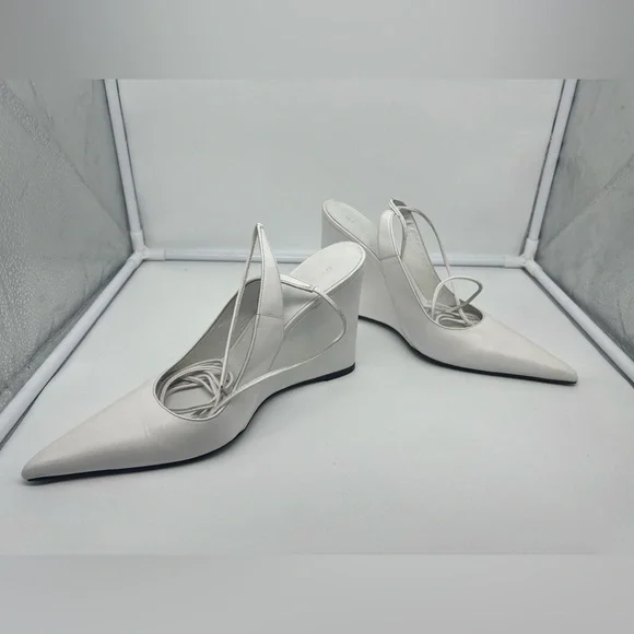 BY FAR Vaughn White Nappa Leather Wedge Gladiator Lace Up Pointed Heels sz 40 - Picture 10 of 13